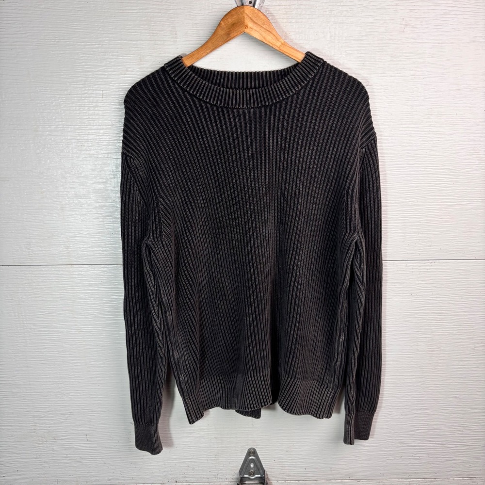 American Eagle Ribbed Sweater Washed Black Gray Acid Wash Oversized L